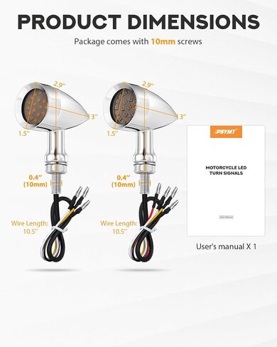 Pbymt دراجة نارية رصاصة خلفية الأمامية الإشارة أبيض العنبر ضوء SMD مؤشر Blinker متوافق مع هوندا ياماها سوزوكي كاواساكي (لمعان أسود) in Kuwait