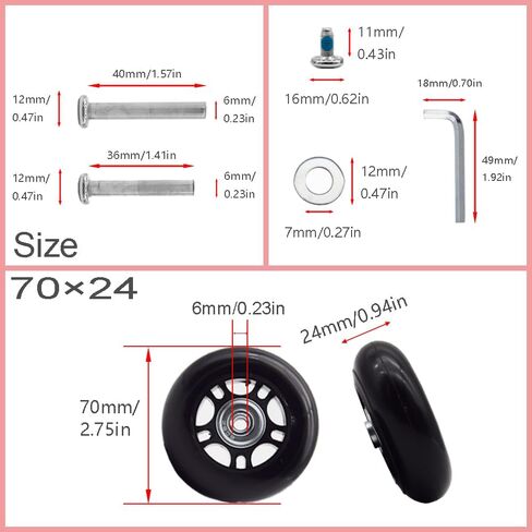 4 Pcs Luggage Suitcase Replacement Wheels 70x24mm Wear-Resistant Luggage Wheels Rubber Rotating Wheel Low Noise for Trolley Travel Case Carry-on Roller Bag (SXL/70x24mm) in Saudi Arabia