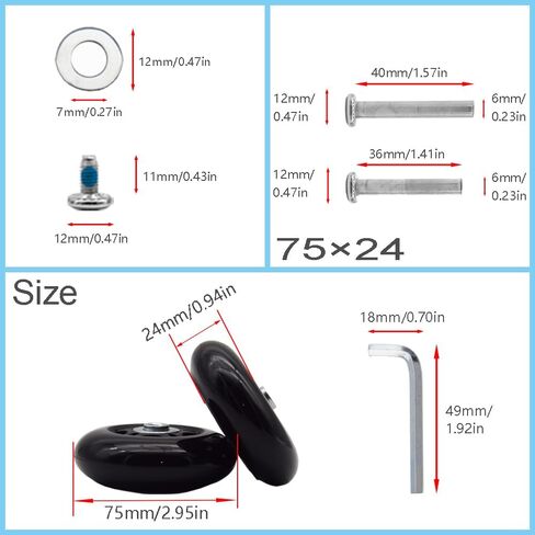 4 Pcs Luggage Suitcase Replacement Wheels 70x24mm Wear-Resistant Luggage Wheels Rubber Rotating Wheel Low Noise for Trolley Travel Case Carry-on Roller Bag (SXL/70x24mm) in Saudi Arabia