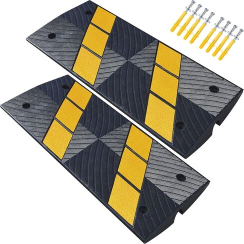 2 Pack Heavy-Duty Rubber Curbside Bridge Ramp, Vehicle Car Driveway Ramp, Rubber Threshold Bridge Tracks Curb Ramps for Car Truck Scooter Bike Motorcycle Wheelchair Mobility (2 Pack) in Kuwait