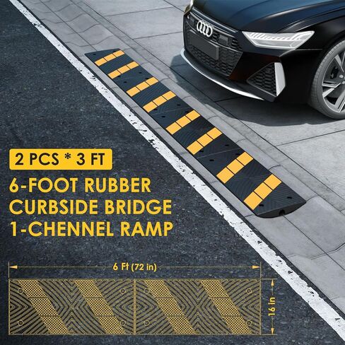 2 Pack Heavy-Duty Rubber Curbside Bridge Ramp, Vehicle Car Driveway Ramp, Rubber Threshold Bridge Tracks Curb Ramps for Car Truck Scooter Bike Motorcycle Wheelchair Mobility (2 Pack) in Kuwait