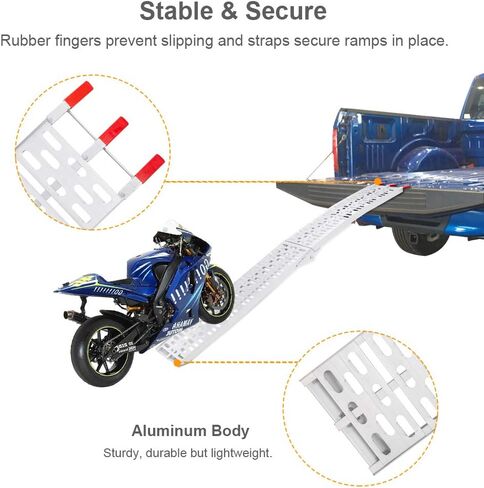 Tuffiom 7ft Aluminium Truck Ramps 1500 رطل ، 2pcs قابلة للطي Ramps ATV لسرير الشاحنات الصغيرة ، منحدر مقطورة مع أحزمة تحميل للدراجة UTV/دراجة نارية/جزازة الأوساخ/الأوساخ ， خفيفة الوزن ومحمولة in Kuwait