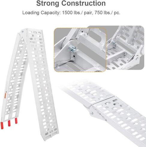 Tuffiom 7ft Aluminium Truck Ramps 1500 رطل ، 2pcs قابلة للطي Ramps ATV لسرير الشاحنات الصغيرة ، منحدر مقطورة مع أحزمة تحميل للدراجة UTV/دراجة نارية/جزازة الأوساخ/الأوساخ ， خفيفة الوزن ومحمولة in Kuwait