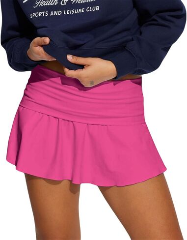 Hafailia Skorts for Women with Pockets Casual Fold Over Low Waist Pleated Tennis Athletic Mini Skirts with Shorts Underneath in Kuwait