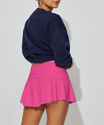 Hafailia Skorts for Women with Pockets Casual Fold Over Low Waist Pleated Tennis Athletic Mini Skirts with Shorts Underneath in Kuwait