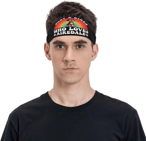 Just A Girls Who Loves Airedale Adjustable Sports Headband Moisture Wicking Sweatband for Running Workout in Saudi Arabia