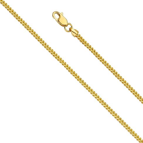 14k REAL Yellow Gold 1.5mm Hollow Square Franco Chain Necklace with Lobster Claw Clasp in Saudi Arabia