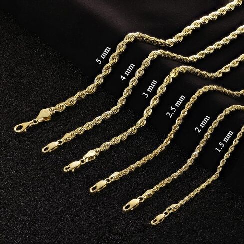 سلسلة حبل ذهبية صلبة 14K - قلادة رابط رابط حبل رفيع - رجال ومجوهرات للسيدات مصنوعة من الأصفر المصنوع من الالتزام 14 قيراطًا. in Kuwait