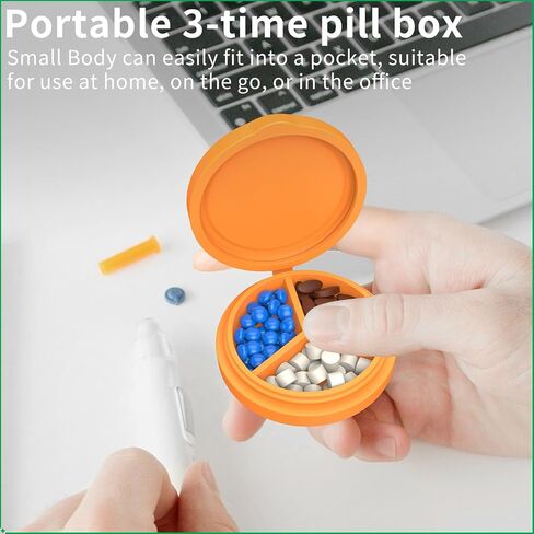 2 Pack Small Pill Box,3 Compartment Round Silicone Travel Pill Box for Purse Pocket, Waterproof Portable Compact Medicine Holder for Vitamin, Cod Liver Oil, Supplement(Orange+Yellow) in Saudi Arabia