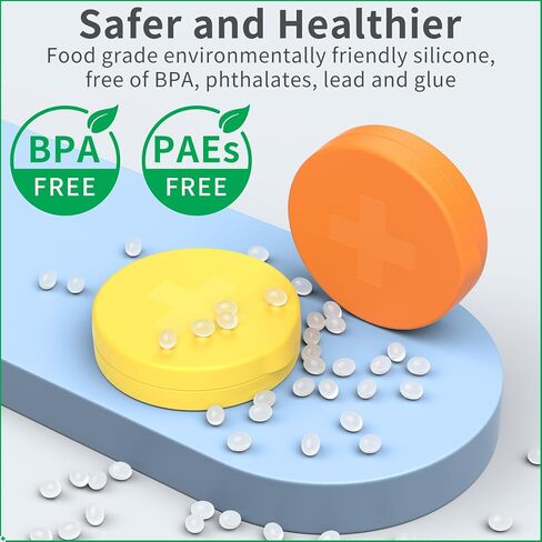 2 Pack Small Pill Box,3 Compartment Round Silicone Travel Pill Box for Purse Pocket, Waterproof Portable Compact Medicine Holder for Vitamin, Cod Liver Oil, Supplement(Orange+Yellow) in Saudi Arabia
