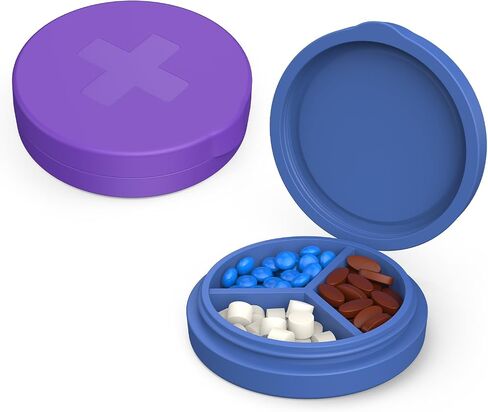 2 Pack Small Pill Box,3 Compartment Round Silicone Travel Pill Box for Purse Pocket, Waterproof Portable Compact Medicine Holder for Vitamin, Cod Liver Oil, Supplement(Orange+Yellow) in Saudi Arabia