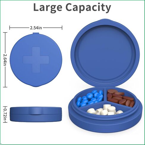 2 Pack Small Pill Box,3 Compartment Round Silicone Travel Pill Box for Purse Pocket, Waterproof Portable Compact Medicine Holder for Vitamin, Cod Liver Oil, Supplement(Orange+Yellow) in Saudi Arabia
