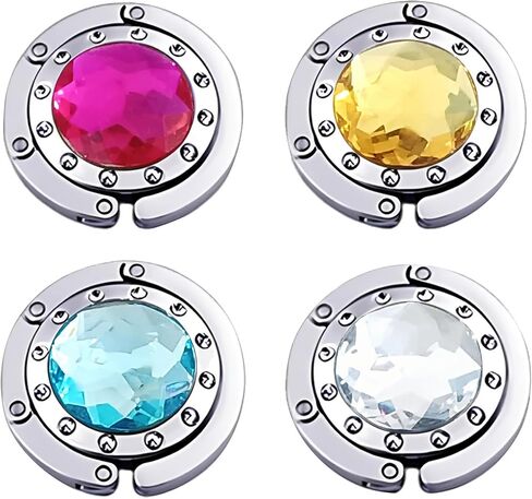 4 PCS Portable Purse Hanger with Foldable Design & Crystal Alloy,Tables Handbag Hook Space-Saving Closet Hook Organizer Accessory,4 Color (Hot Pink,Yellow,Sky Blue,White) in Saudi Arabia