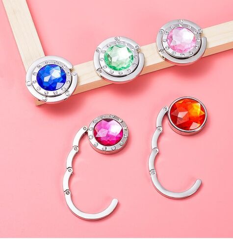 4 PCS Portable Purse Hanger with Foldable Design & Crystal Alloy,Tables Handbag Hook Space-Saving Closet Hook Organizer Accessory,4 Color (Hot Pink,Yellow,Sky Blue,White) in Saudi Arabia