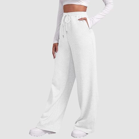 Women Winter Workout Casual Pants Fleece Lined High Waist Wide Leg Trouser with Pocket Elastic Drawstring Sweatpants in Saudi Arabia