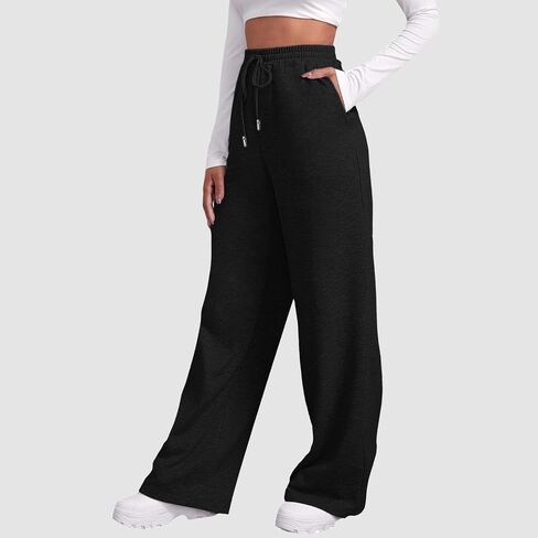 Women Winter Workout Casual Pants Fleece Lined High Waist Wide Leg Trouser with Pocket Elastic Drawstring Sweatpants in Saudi Arabia