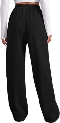 Women Winter Workout Casual Pants Fleece Lined High Waist Wide Leg Trouser with Pocket Elastic Drawstring Sweatpants in Saudi Arabia