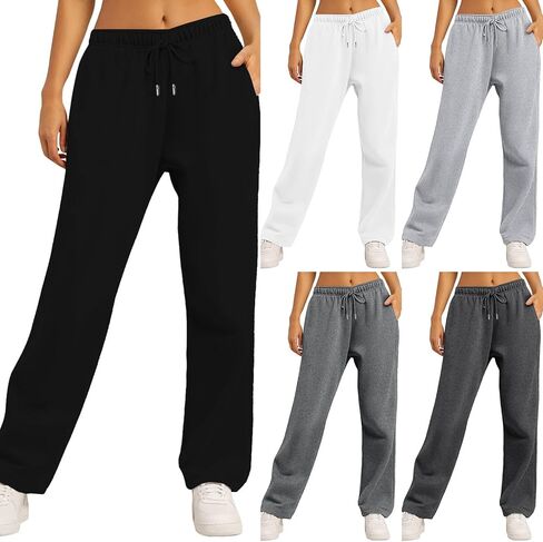 Women Winter Workout Casual Pants Fleece Lined High Waist Wide Leg Trouser with Pocket Elastic Drawstring Sweatpants in Saudi Arabia