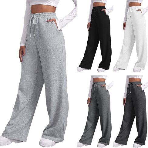 Women Winter Workout Casual Pants Fleece Lined High Waist Wide Leg Trouser with Pocket Elastic Drawstring Sweatpants in Saudi Arabia