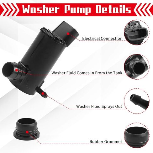 Windshield Washer Pump Replacement for Toyota 97-06 Camry, 00-18 Tundra, 97-08 Solara, 03-08 Corolla, Lexus LX470 LS430 - OTUAYAUTO Factory OE Style with Grommet 85330-12340, 85330-33020, 85330-AA010 in Saudi Arabia