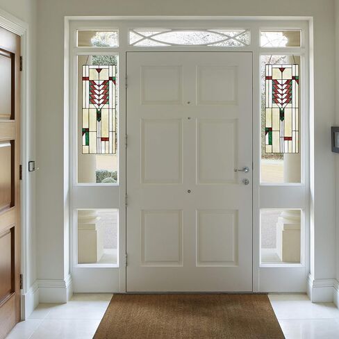 Stained Glass Window Panel Ivory Mission Craftsman Traditional Rectangular Arts Crafts Includes Hardware in Saudi Arabia