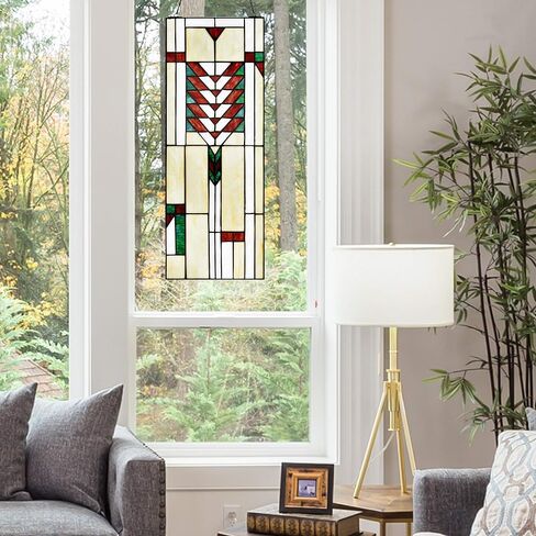 Stained Glass Window Panel Ivory Mission Craftsman Traditional Rectangular Arts Crafts Includes Hardware in Saudi Arabia