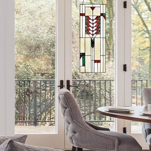 Stained Glass Window Panel Ivory Mission Craftsman Traditional Rectangular Arts Crafts Includes Hardware in Saudi Arabia