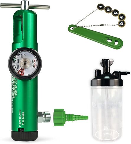 Cick Style Extended Oxygen Regulator Kit for Oxygen Tank CGA 870 Connection 0-15 Liters Per Minute DISS Outlet Includes 1 Humidifier Bottle 1Wrench 5 Brass Yoke Washer Seals 1 Swivel Hose Nipple in Saudi Arabia