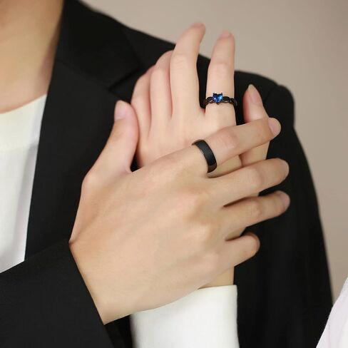 Matching Couple rings Customizable Promise Wedding Rings Set for Him and Her Gold Blue Sapphire Wedding Band Engagement Rings for Women Men's Wedding Bands Tungsten with Engraving Stainless Steel Rings for Couples Valentine's Day Jewelry Gift in Saudi Arabia