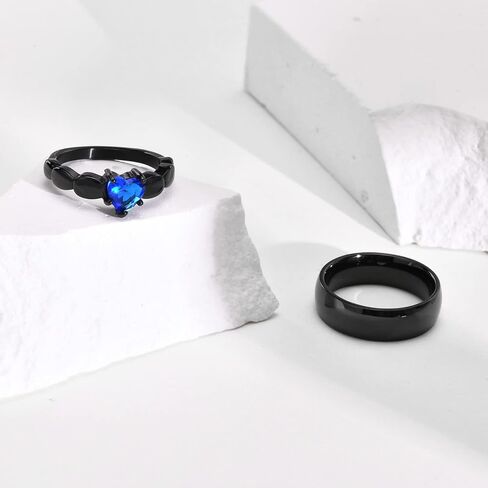 Matching Couple rings Customizable Promise Wedding Rings Set for Him and Her Gold Blue Sapphire Wedding Band Engagement Rings for Women Men's Wedding Bands Tungsten with Engraving Stainless Steel Rings for Couples Valentine's Day Jewelry Gift in Saudi Arabia
