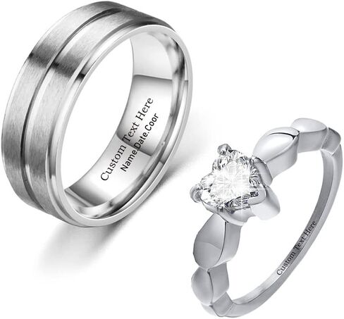 Matching Couple rings Customizable Promise Wedding Rings Set for Him and Her Gold Blue Sapphire Wedding Band Engagement Rings for Women Men's Wedding Bands Tungsten with Engraving Stainless Steel Rings for Couples Valentine's Day Jewelry Gift in Saudi Arabia