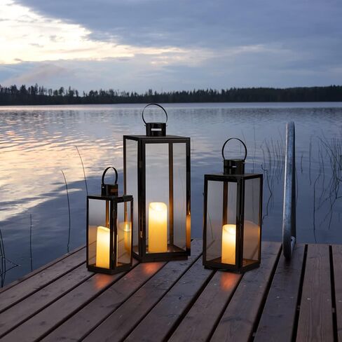 Matico Stainless Decorative Candle Lantern Set of 3, Hanging Decor Hurricane Lantern Candle Holder for Festival Ceremony Home Decor, Both Indoor & Outdoor Use, Black in Saudi Arabia