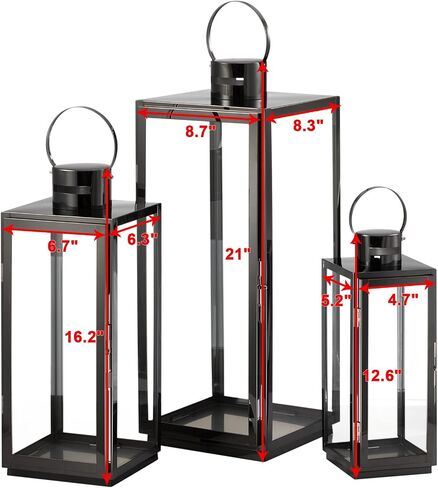 Matico Stainless Decorative Candle Lantern Set of 3, Hanging Decor Hurricane Lantern Candle Holder for Festival Ceremony Home Decor, Both Indoor & Outdoor Use, Black in Saudi Arabia