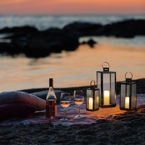Matico Stainless Decorative Candle Lantern Set of 3, Hanging Decor Hurricane Lantern Candle Holder for Festival Ceremony Home Decor, Both Indoor & Outdoor Use, Black in Saudi Arabia