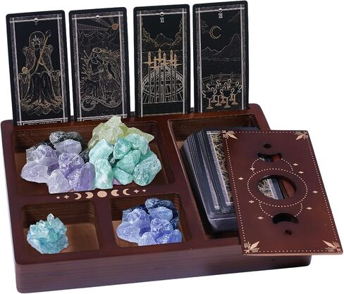 GLOBLELAND 9.2x7.2inch Tarot Card Holder Stand Wooden Tarot Card Stand Board Wood Tarot Accessories Altar Stand Decorative Crystal Organizer Holder Tray Room Decor Tarot Stand in Saudi Arabia