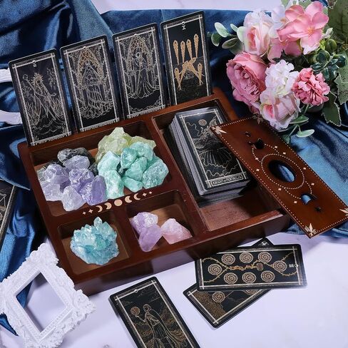 GLOBLELAND 9.2x7.2inch Tarot Card Holder Stand Wooden Tarot Card Stand Board Wood Tarot Accessories Altar Stand Decorative Crystal Organizer Holder Tray Room Decor Tarot Stand in Saudi Arabia