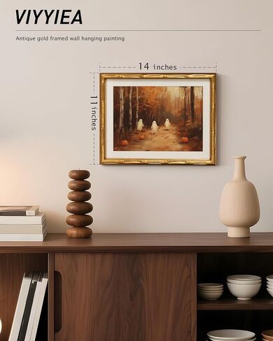VIYYIEA Gold Framed Bamboo Wall Art, Vintage Nature Botanical Painting, Golden Pea Sprays Flowers Pictures Wall Decor, Antique Plant Artwork with Mat, Vintage Home Decor for Living Room, 14L x 11W in Saudi Arabia