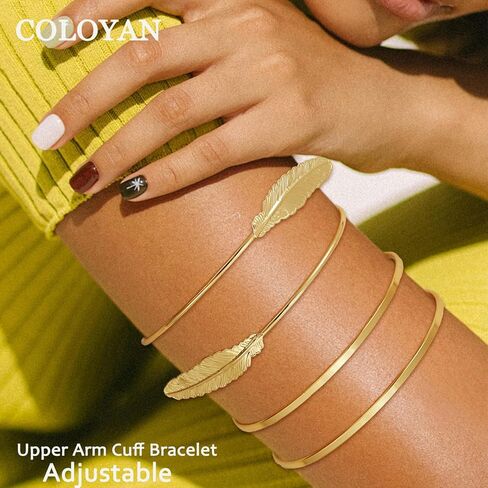 COLOYAN 8PCS Gold Upper Arm Cuff Jewelry for Women, Arm Cuff Bracelet Upper Arm Cuff Bangle, Adjustable Minimalist Arm Armlet Armband Set in Kuwait