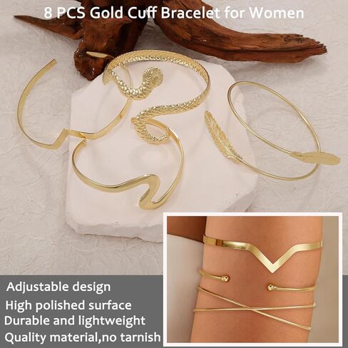 COLOYAN 8PCS Gold Upper Arm Cuff Jewelry for Women, Arm Cuff Bracelet Upper Arm Cuff Bangle, Adjustable Minimalist Arm Armlet Armband Set in Kuwait