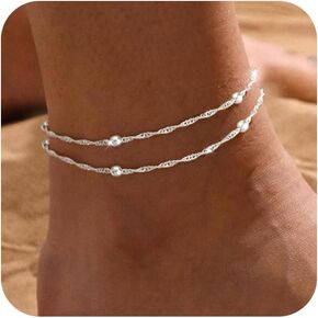 Gold Ankle Bracelets for Women,14k Gold/Silver Plated Waterproof Layered lightweight Cuban Link Figaro Chain Heart anklet Bracelets Set Gold Anklets for women Trendy Jewelry Gift in Saudi Arabia