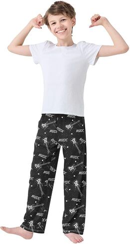 Pfrewn Boys Pajama Pants Musical Guitar Gray Lounge Pants Super Soft Pajama Bottoms with Pockets, L in Saudi Arabia