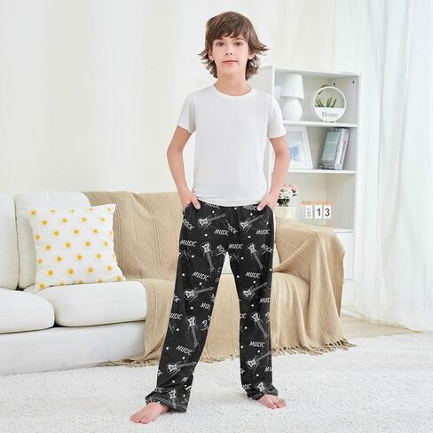 Pfrewn Boys Pajama Pants Musical Guitar Gray Lounge Pants Super Soft Pajama Bottoms with Pockets, L in Saudi Arabia