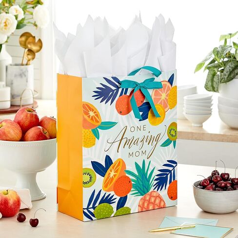 Hallmark 17" Extra Large Mother's Day Gift Bag with Tissue Paper (Red Roses, Green Foliage, Bright Blue) for Mom, Grandma, Nana, New Mother in Saudi Arabia