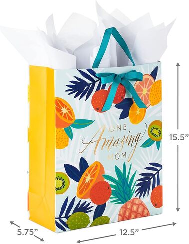 Hallmark 17" Extra Large Mother's Day Gift Bag with Tissue Paper (Red Roses, Green Foliage, Bright Blue) for Mom, Grandma, Nana, New Mother in Saudi Arabia