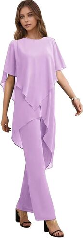 Women's 2 Pieces Mother of The Bride Pant Suits for Wedding Puffy Sleeve Chiffon Formal Evening Pantsuit Outfits Set in Saudi Arabia