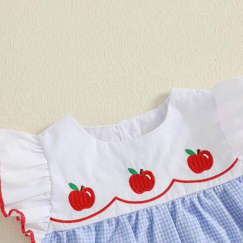 Little Girls Back to School Dress Apple Embroidery Flutter Sleeve Dresses Toddler Kids First Day of School Outfits in Saudi Arabia