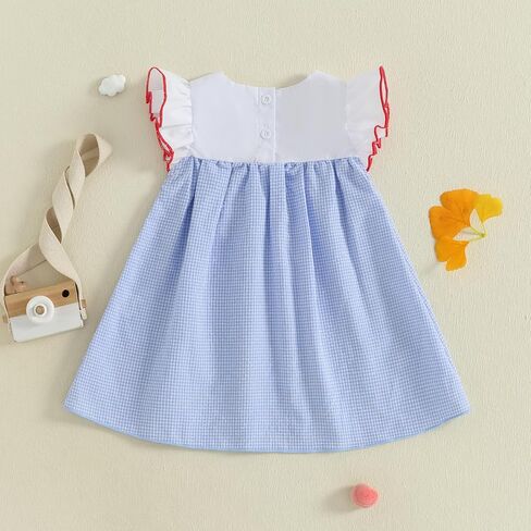 Little Girls Back to School Dress Apple Embroidery Flutter Sleeve Dresses Toddler Kids First Day of School Outfits in Saudi Arabia