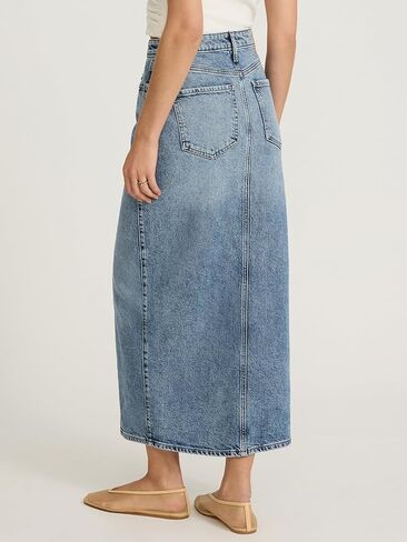 EXPRESS Women's High Waisted Medium Wash Front Slit Maxi Denim Skirt in Saudi Arabia
