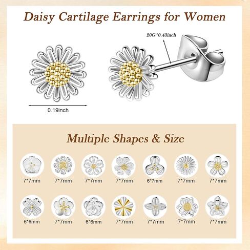 AOEDEJ 20G DAISY FLOWER CARTILAGE أقراط هيبوالرجينيك الفضة الفضية تصاميم Tragus حلق للنساء هدايا المجوهرات in Saudi Arabia