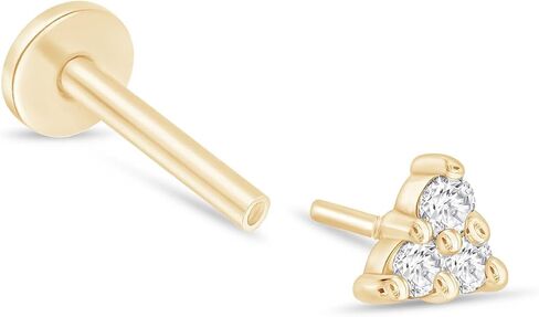 14K Solid Gold Natural Diamond Trio Stud Earring Flat Back Earring Cartilage Piercing Threaded Upper Earlobe Tragus Helix Piercing Jewelry for Men Women Nose Ring (18 G) Minimalist SINGLE STUD or PAIR in Saudi Arabia